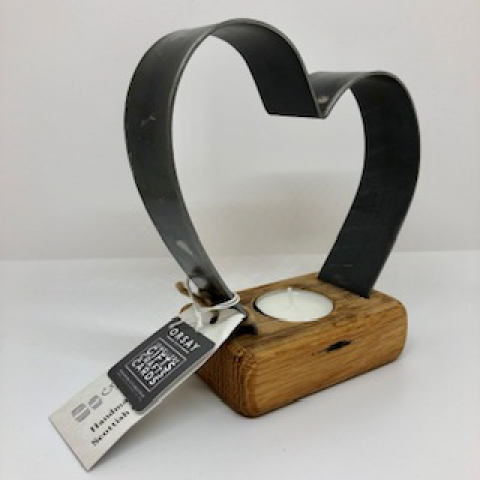 Whisky Barrel Heart shaped T-light holder - small